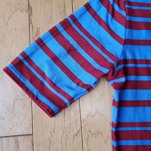 🔹️NWT LuLaRoe Blue & Red "Julia" Fitted Striped Short Sleeve Dress Medium - Picture 4 of 8